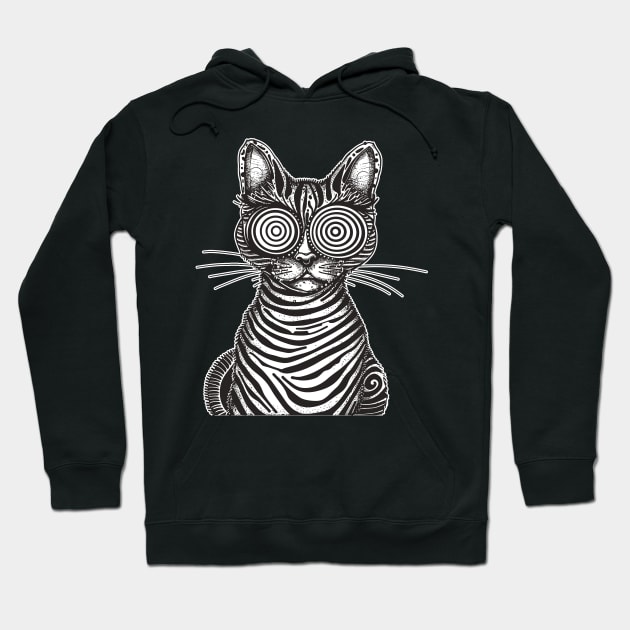 Trippy Psychedelic Rave Weirdcore Cat Lover Weird Cat Hoodie by RetroZin